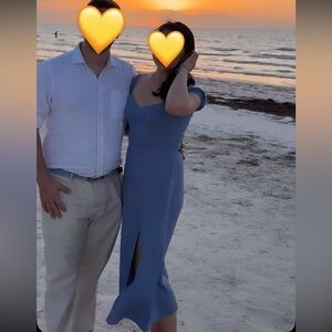 Reformation Bridgton Midi Linen Dress Sz6 Viola Blue